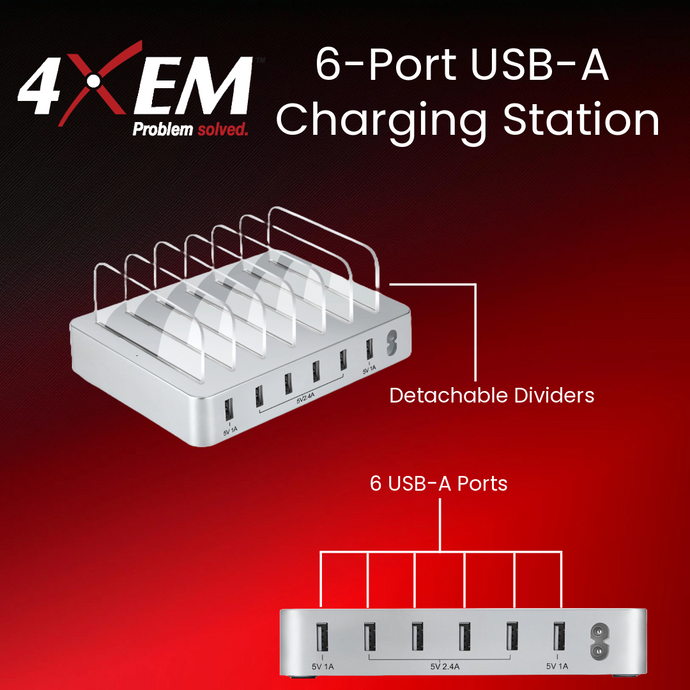 4XEM 6-Port USB Charging Station – Power Up to 6 Devices (50W)