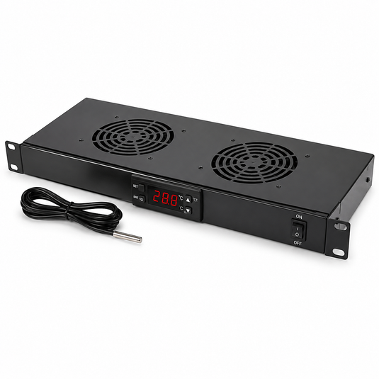 4XEM 1U Dual Fan Rack Mount Cooling Shelf with Digital Temperature Control for 19-Inch Server Racks – 136 CFM