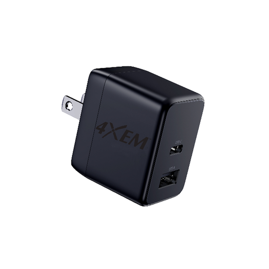 4XEM 30W USB-C + USB-A GaN Wall Charger with PD & PPS Fast Charging – Dual Port Compact Travel Power Adapter (Black)