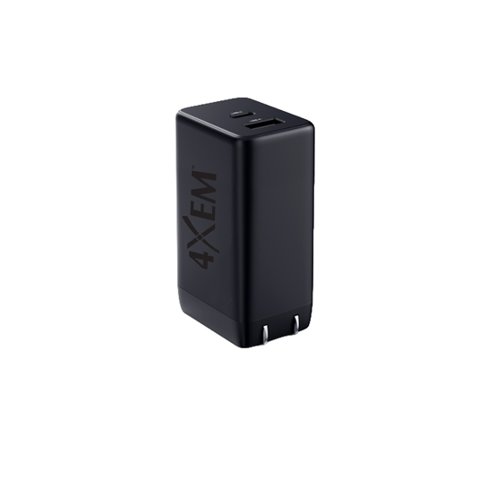 4XEM 65W USB-C + USB-A GaN Wall Charger with PD & PPS Fast Charging – Dual Port Compact Laptop & Travel Power Adapter (Black)