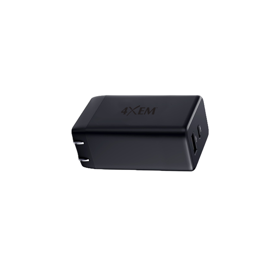 4XEM 65W USB-C + USB-A GaN Wall Charger with PD & PPS Fast Charging – Dual Port Compact Laptop & Travel Power Adapter (Black)