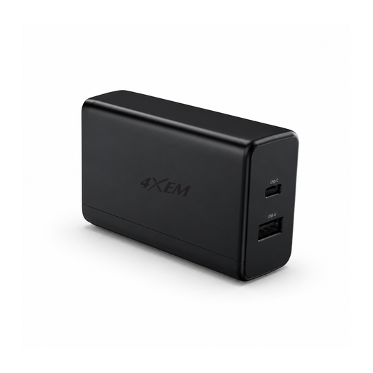 4XEM 65W USB-C + USB-A GaN Wall Charger with PD & PPS Fast Charging – Dual Port Compact Laptop & Travel Power Adapter (Black)