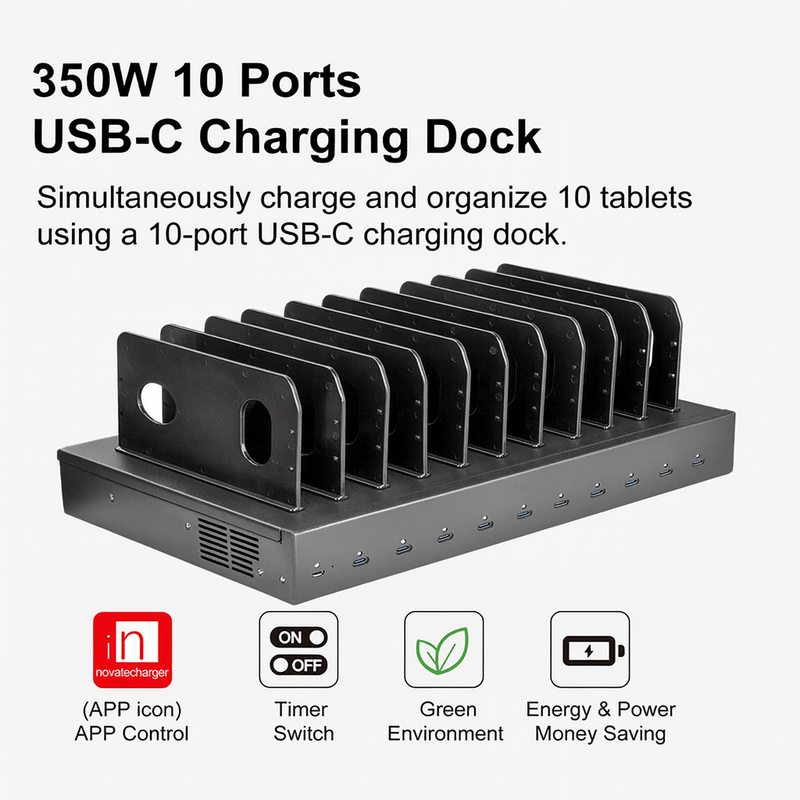 Load image into Gallery viewer, 10-Port USB-C Desktop Charging Station – 350W Total, 35W Fast Charging per Port
