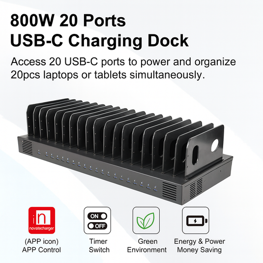 20-Port USB-C Desktop Charging Station – 800W Total, 35W Fast Charging per Port