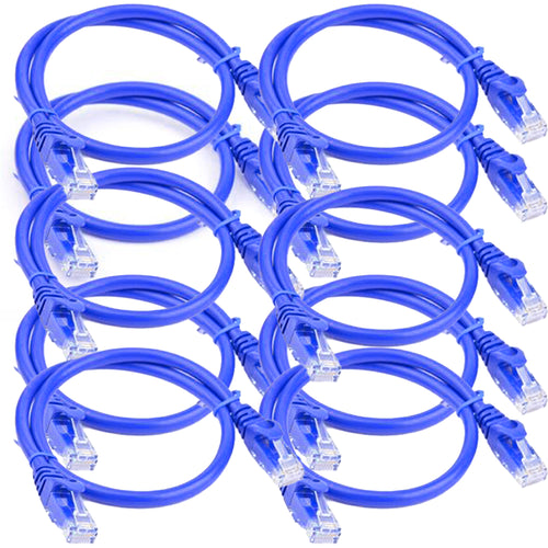 4XEM 1FT Cat6 Molded RJ45 UTP Network Patch Cable Blue – 10 Pack