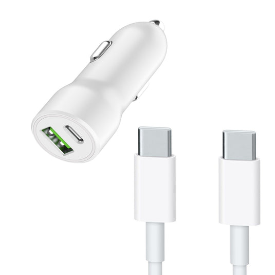 4XEM In Car Mobile Device Charging Kit – Dual USB Adapter and 3FT USB-C to USB-C Cable - White