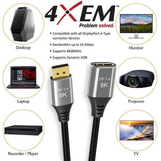 4XEM 3ft DisplayPort to DisplayPort Extension Cable