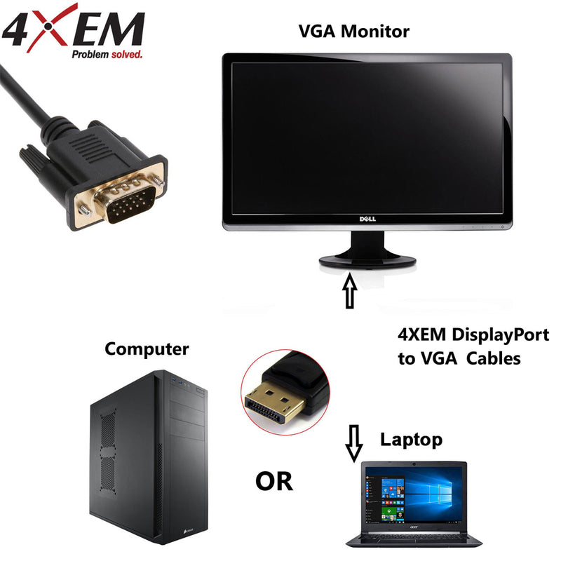 Load image into Gallery viewer, 4XEM 6FT DisplayPort To VGA M/M Adapter Cable
