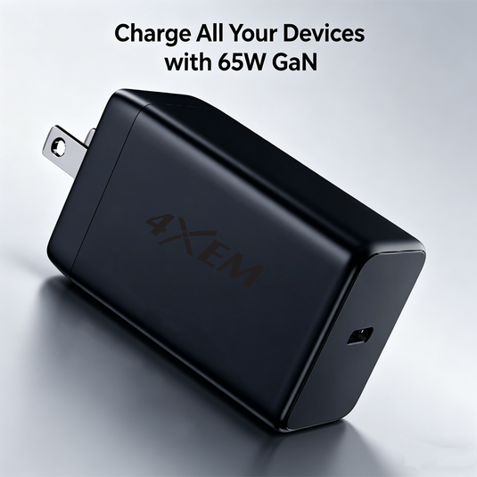 4XEM 65W USB-C GaN Wall Charger – Fast Charging Power Adapter Compact Travel Charger for Laptops, Tablets & Smartphones (Black)
