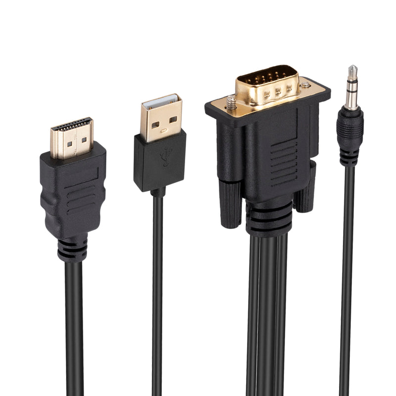 Load image into Gallery viewer, 4XEM HDMI to VGA Adapter Cable With 3.5mm Audio Cable- 3FT Black
