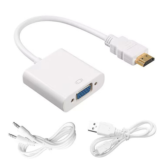 4XEM HDMI to VGA Adapter with 3.5mm Audio Cable and Power- White