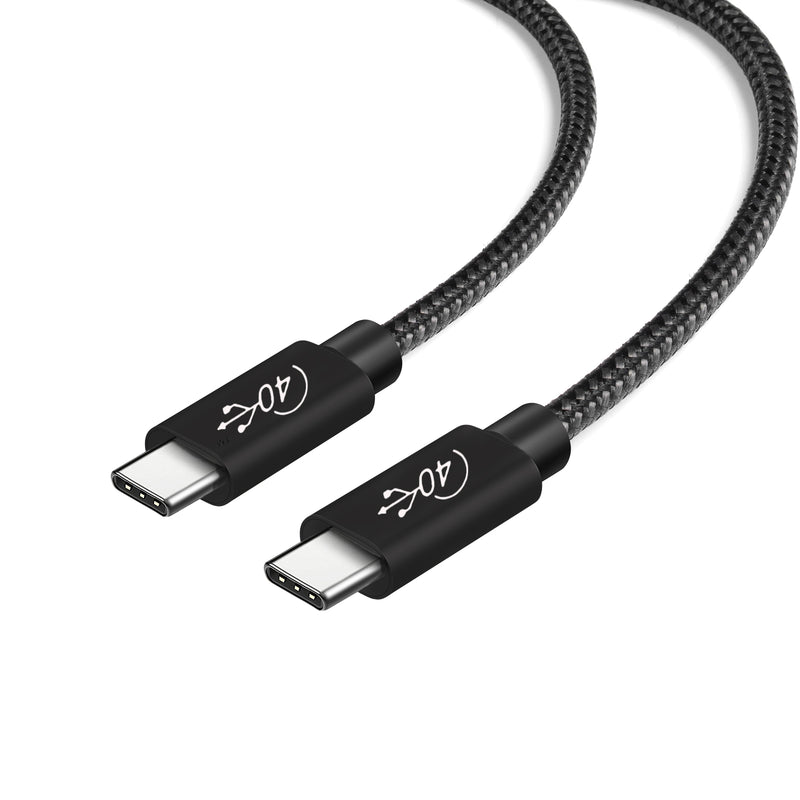 Load image into Gallery viewer, USB-C to USB-C black colored braided cables offering 40Gbps speeds against white background.
