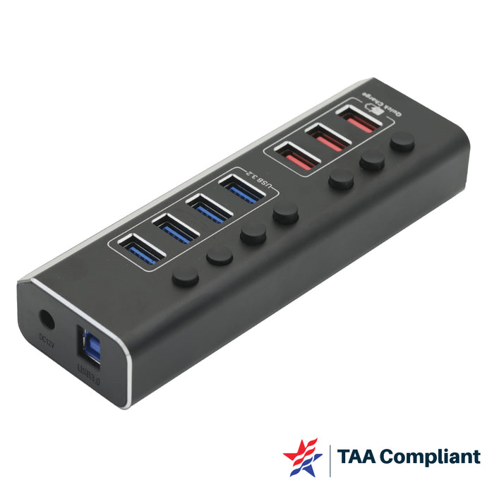 4XEM 7 Port USB-A Data Hub with Power Adapter- TAA