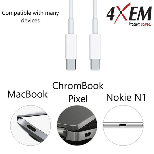 4XEM In Car Mobile Device Charging Kit – Dual USB Adapter and 3FT USB-C to USB-C Cable - White