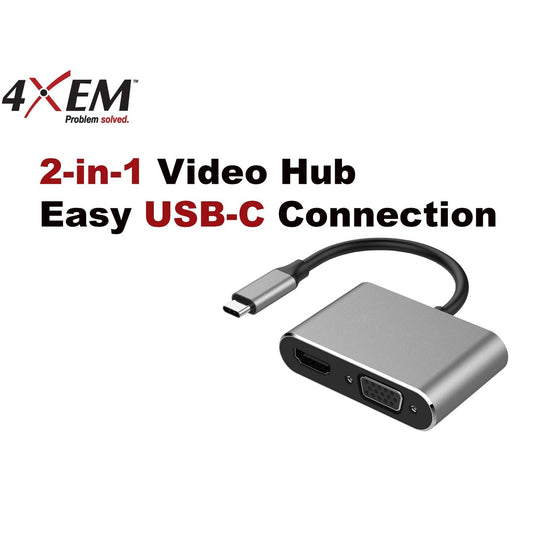 4XEM 3-Port USB-C to HDMI and VGA Dual 4K Multi-Monitor Hub