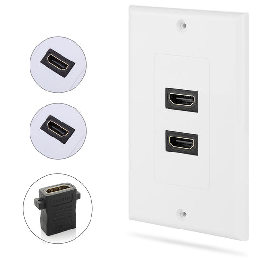 4XEM 2 Port/Outlet Female HDMI Wall Plate (White)
