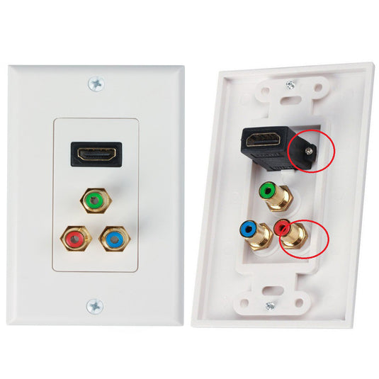 4XEM 1 Port Female HDMI and RCA Audio/Video Wall Plate White
