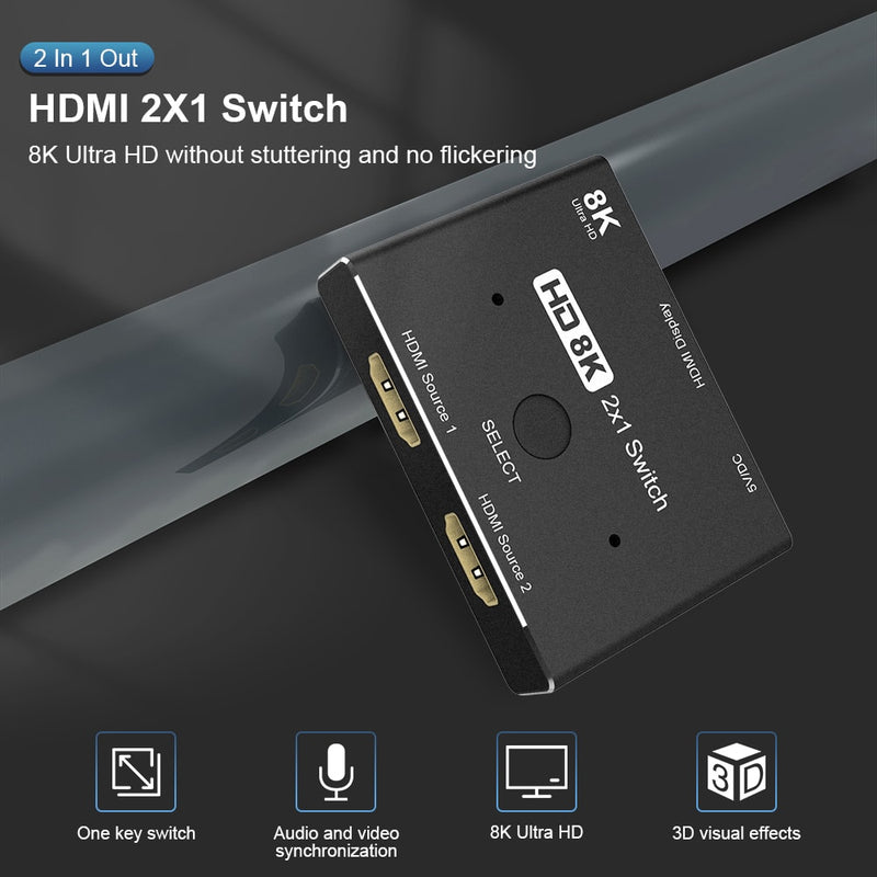 Load image into Gallery viewer, 4XEM 2x1 8K 2-in 1-out HDMI switch
