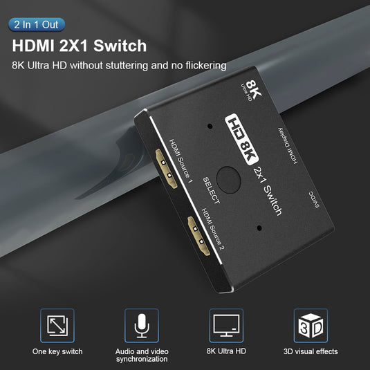 4XEM 2x1 8K 2-in 1-out HDMI switch