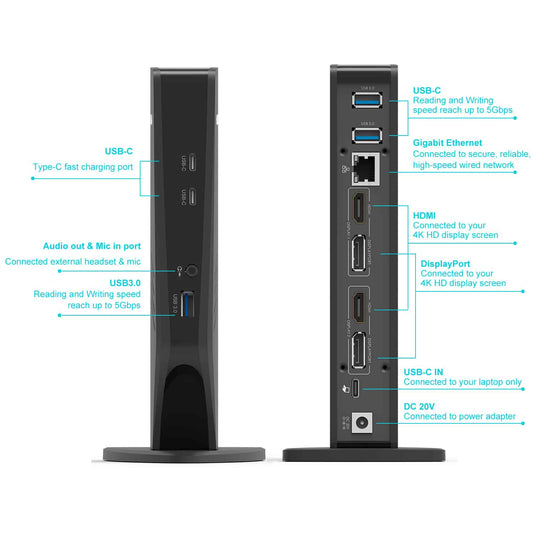 4XEM Audio Forward USB-C Dual 4K with Power Delivery Universal Docking Station