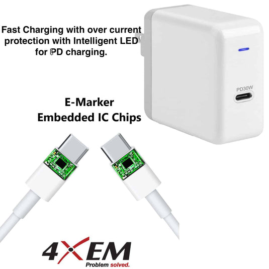 4XEM 3ft USB-C 3.1 Thunderbolt Cable and 30W USB-C Quick Charge 3.0 Charging Kit