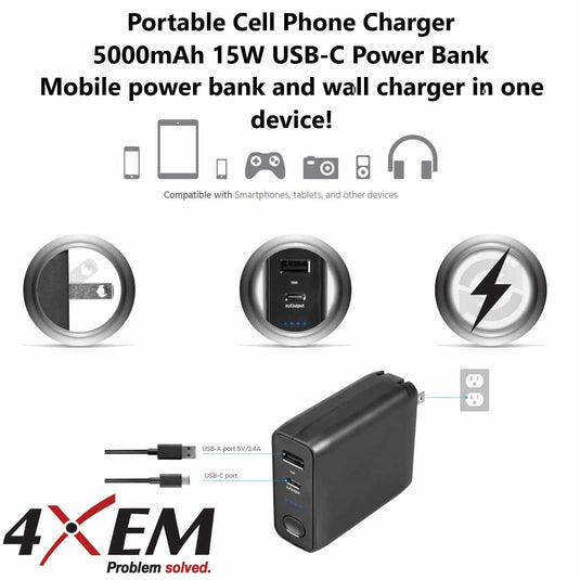 4XEM 5000mAH Power Bank AC Portable mobile Charger Combo