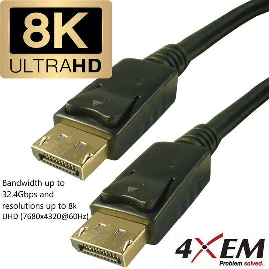 4XEM Professional Series 5ft Ultra High Speed 8K DisplayPort Cable with bandwidth of 32.4Gbps