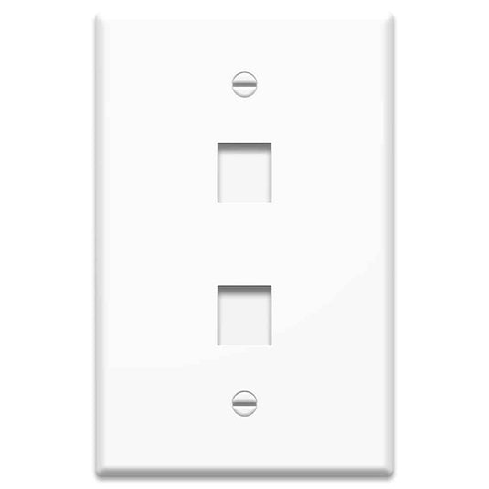 image of white 2 port rj-45 ethernet port wall plate 