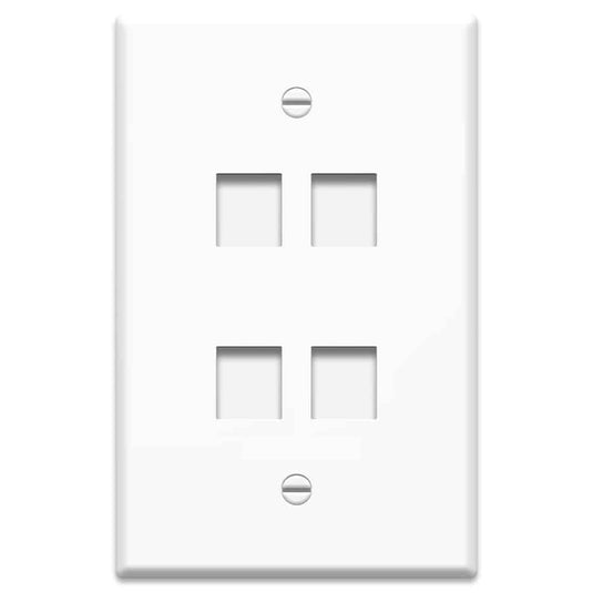 image of white 4 port rj-45 ethernet port wall plate 