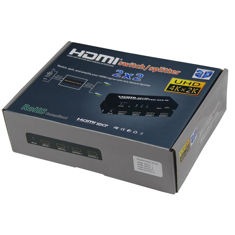 Distribuidor Switch Splitter HDMI 2X2 (2 entradas - 2 salidas) Puertos  matriz con Full Ultra HD 1080p 3D