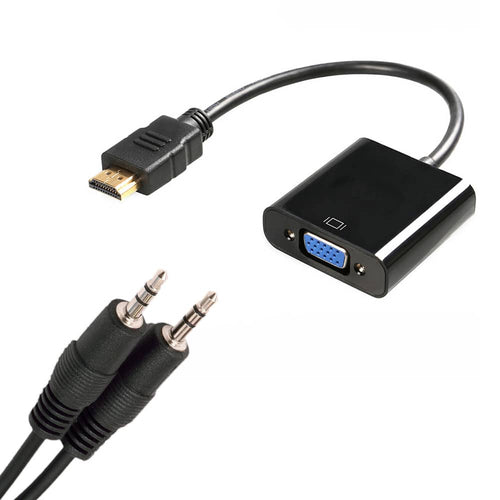 4XEM HDMI to VGA Adapter With 3.5mm Audio Cable- Black