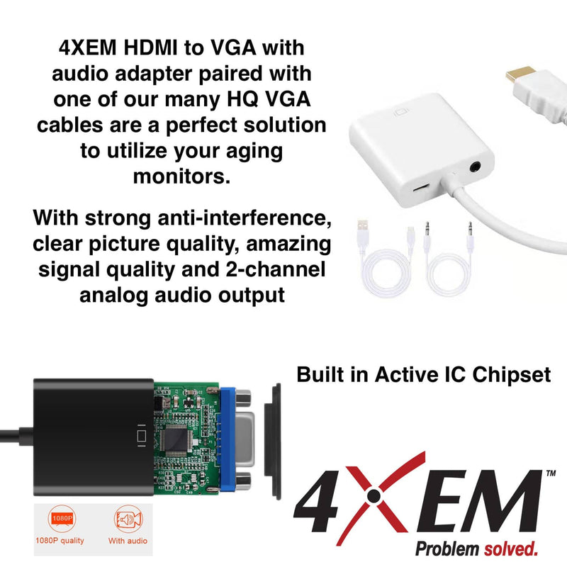 Load image into Gallery viewer, 4XEM HDMI to VGA Adapter with 3.5mm Audio Cable and Power- White
