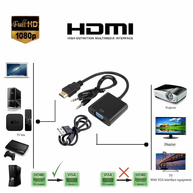 Load image into Gallery viewer, 4XEM HDMI to VGA Adapter with Power and 3.5mm Audio Cable - Black
