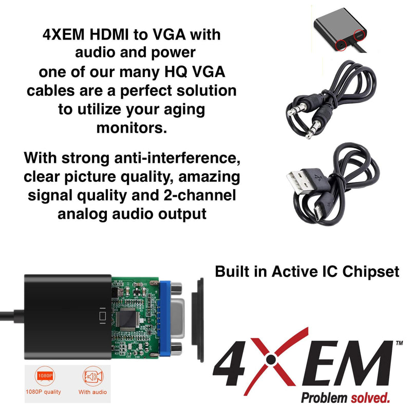 Load image into Gallery viewer, 4XEM HDMI to VGA Adapter with Power and 3.5mm Audio Cable - Black
