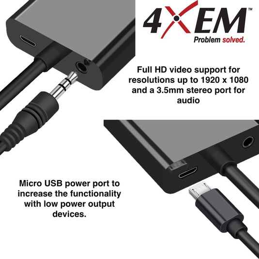 4XEM HDMI to VGA Adapter with Power and 3.5mm Cable - Black