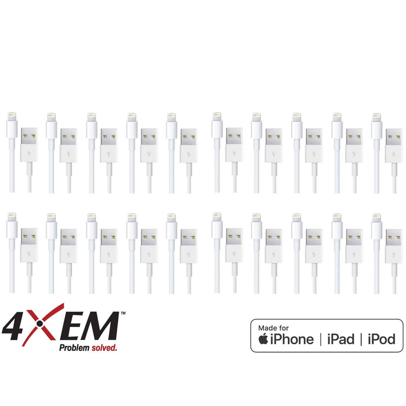 Load image into Gallery viewer, 4XEM 20 Pack of 3FT 8-Pin Lightning To USB Cable For iPhone/iPod/iPad White - MFi Certified

