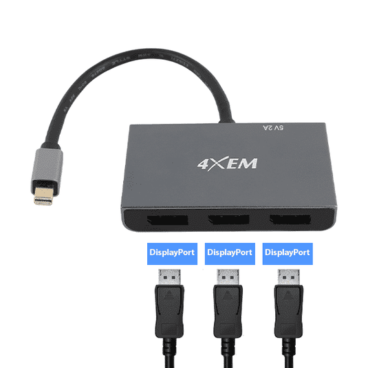 4XEM 3-Port Mini DisplayPort to DisplayPort 8K Dual 4K Multi-Monitor Hub