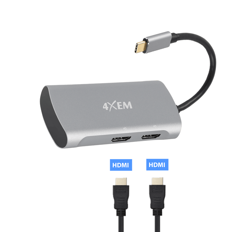 Load image into Gallery viewer, An image showing the how two HDMI cables would attach to the USB-C hub
