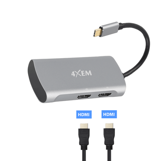 An image showing the how two HDMI cables would attach to the USB-C hub