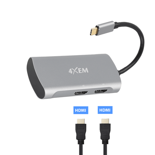 An image showing the how two HDMI cables would attach to the USB-C hub