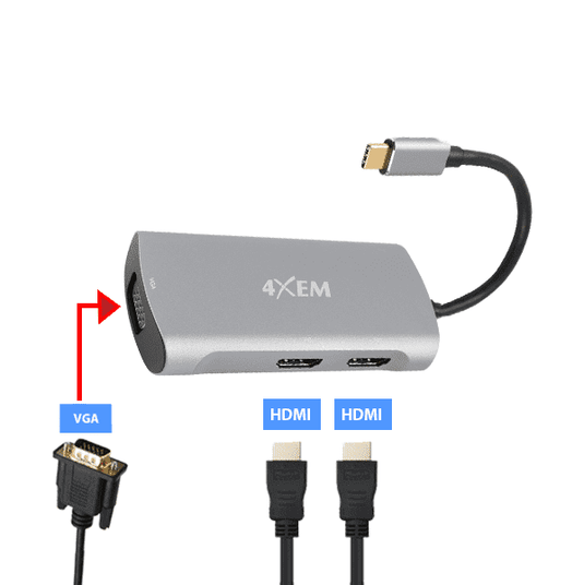 4XEM 3 Port USB C to HDMI and VGA Dual 4K Multi Monitor Hub