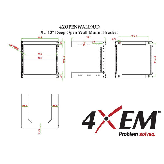 4XEM 9U 18" Deep Open Wall Mount Bracket