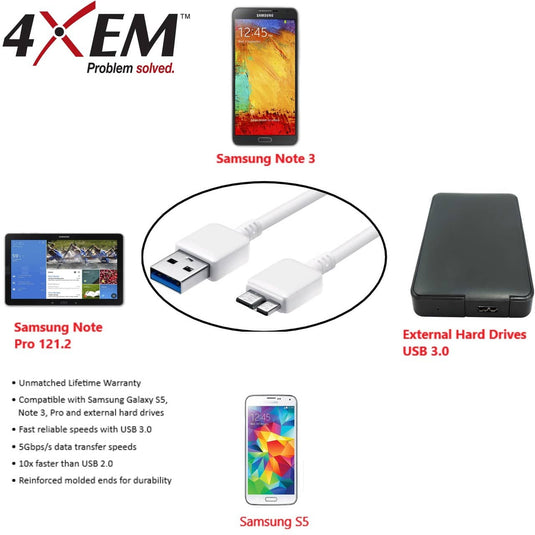 4XEM USB 3.0 Superspeed A to Micro B USB for Samsung Galaxy S5
