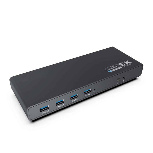 Alternate angle of the docking station showcasing the 4x USB 3.0 ports and the audio in and out ports