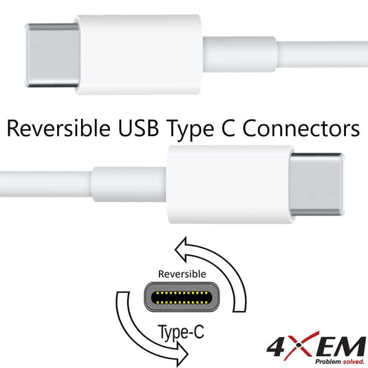 4XEM 10FT/3M USB-C TO USB-C CABLE M/M USB 3.1 GEN 2 10GBPS White