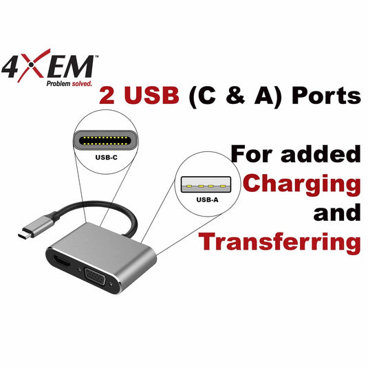 4XEM 3-Port USB-C to HDMI and VGA Dual 4K Multi-Monitor Hub