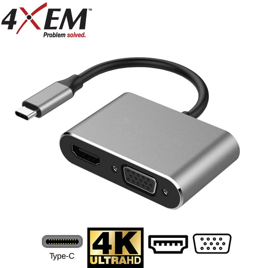 4XEM VGA and HDMI 2-in-1 USB-C 4K Hub