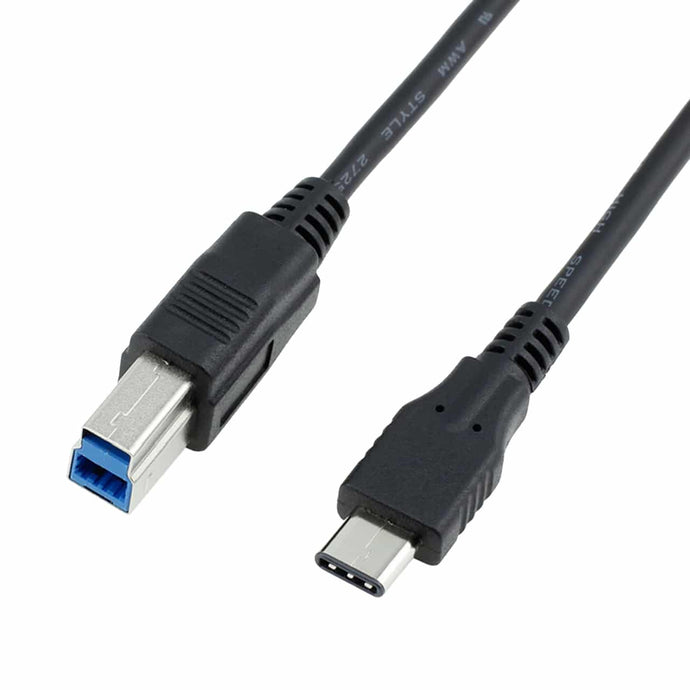 A 4XEM black connector USB-C to USB-B cable, designed for efficient data transfer and charging between devices.