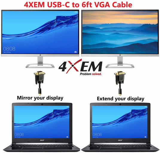 4XEM USB-C to VGA 6ft cable-Black