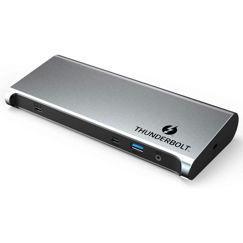 Load image into Gallery viewer, A one sided image of the 4XEM thunderbolt docking station showing 2x usb type c and a usb type a port with a mic in/out audio port
